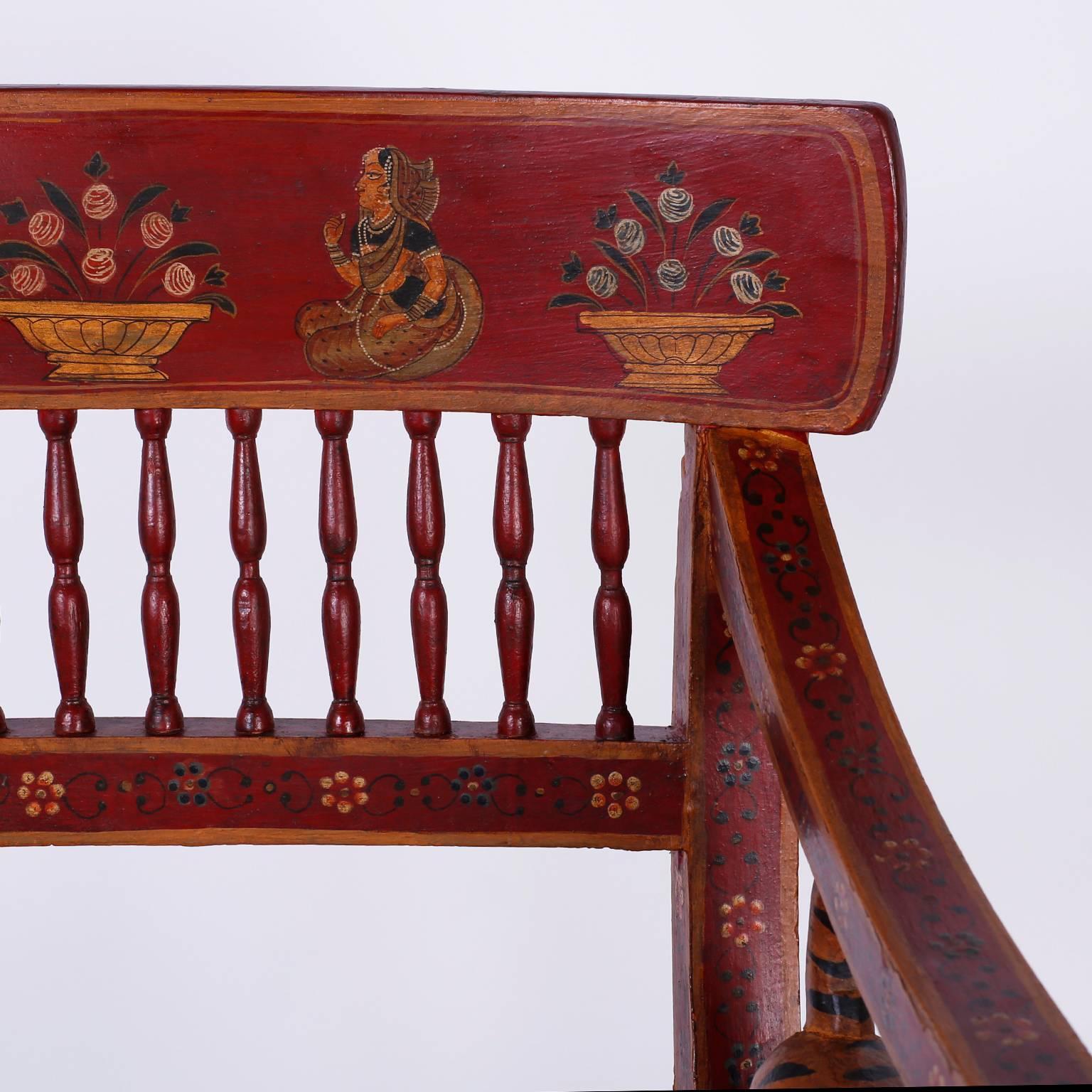 Rare Indian Carved Three-Piece Salon Suite with a Bench and Two Chairs For Sale 1