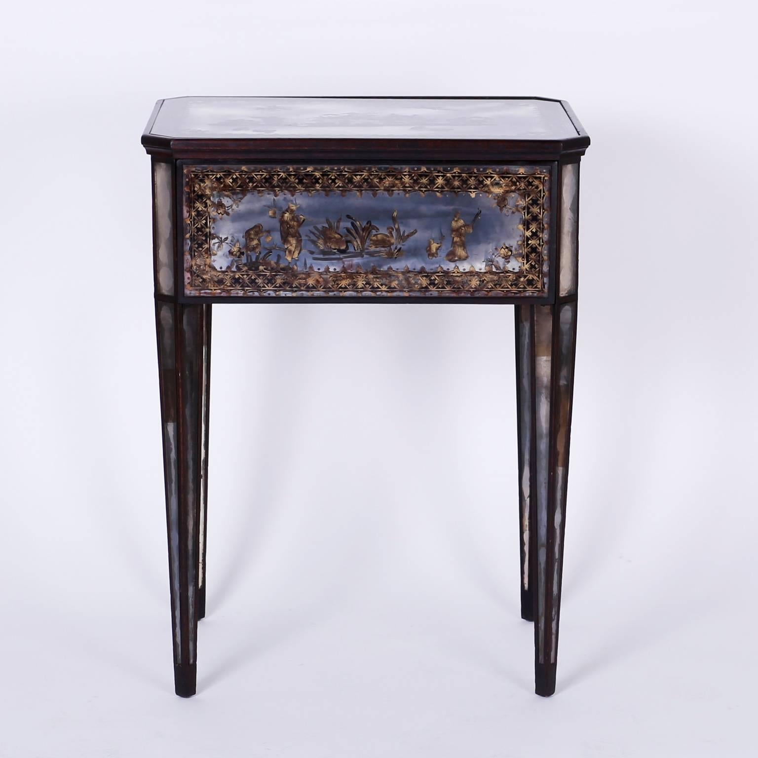 20th Century Pair of Italian Mirrored Nightstands or End Tables with a Chinoiserie Motif