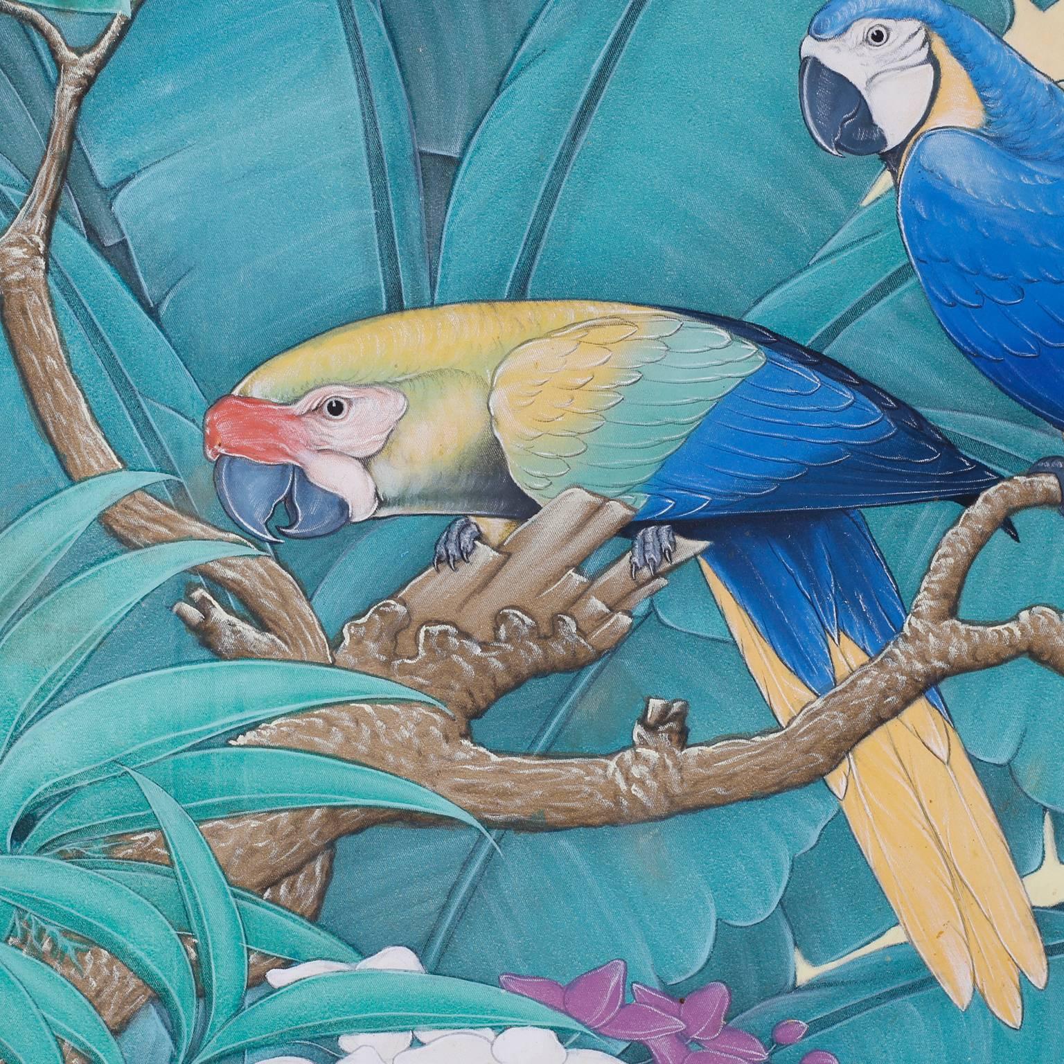 American Midcentury Tropical Parrot Acrylic Painting