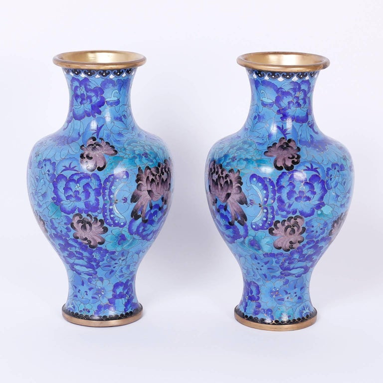 Pair of Midcentury Cloisonné Vases For Sale at 1stDibs