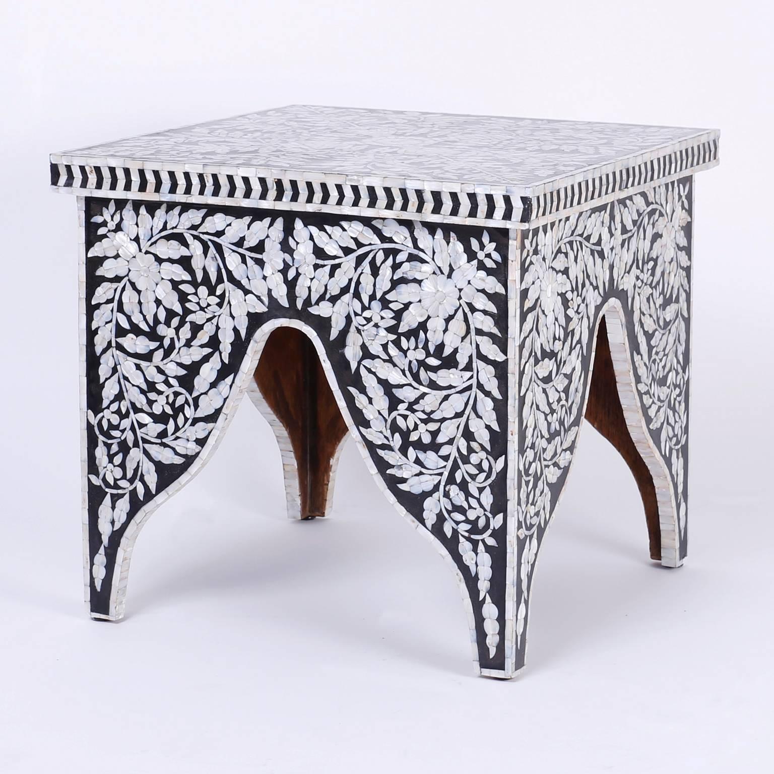 Moorish Rare Pair of Midcentury Mother-of-Pearl Inlaid End Tables