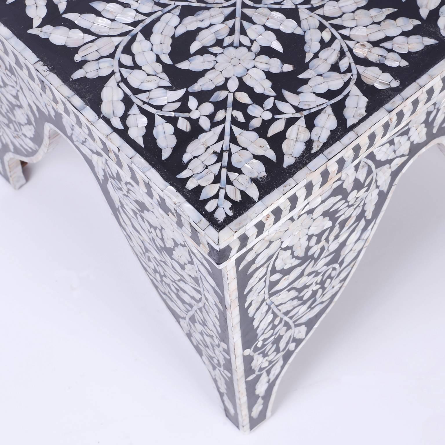 Rare Pair of Midcentury Mother-of-Pearl Inlaid End Tables In Excellent Condition In Palm Beach, FL