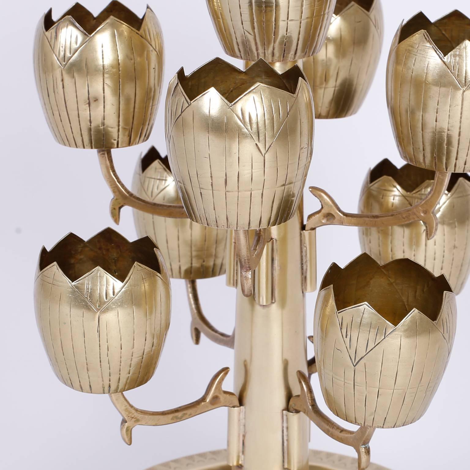 Mid-Century Modern Midcentury Brass Tulip or Lotus Candleholder For Sale