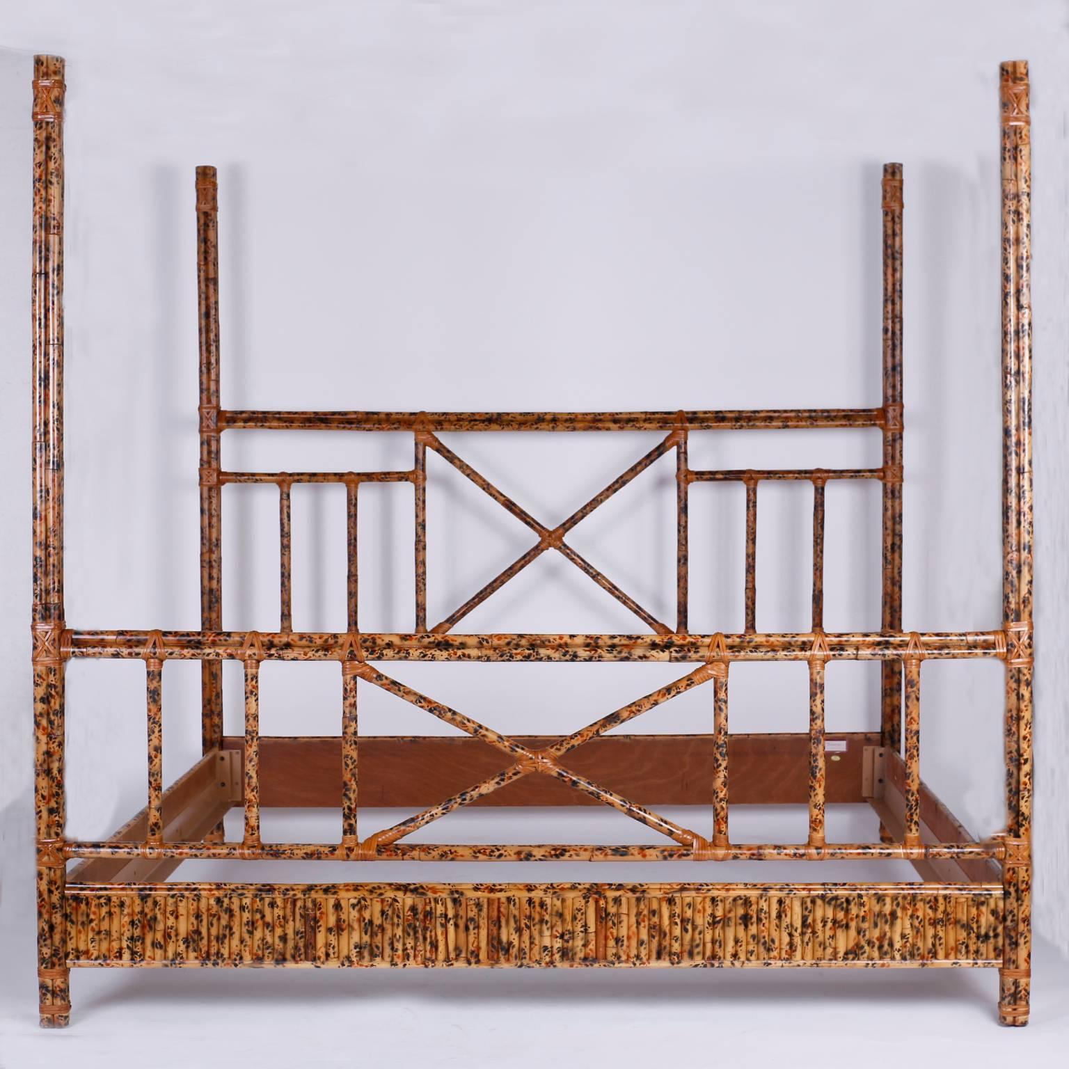 Philippine British Colonial Four-Poster King-Size Bed in Faux Bamboo