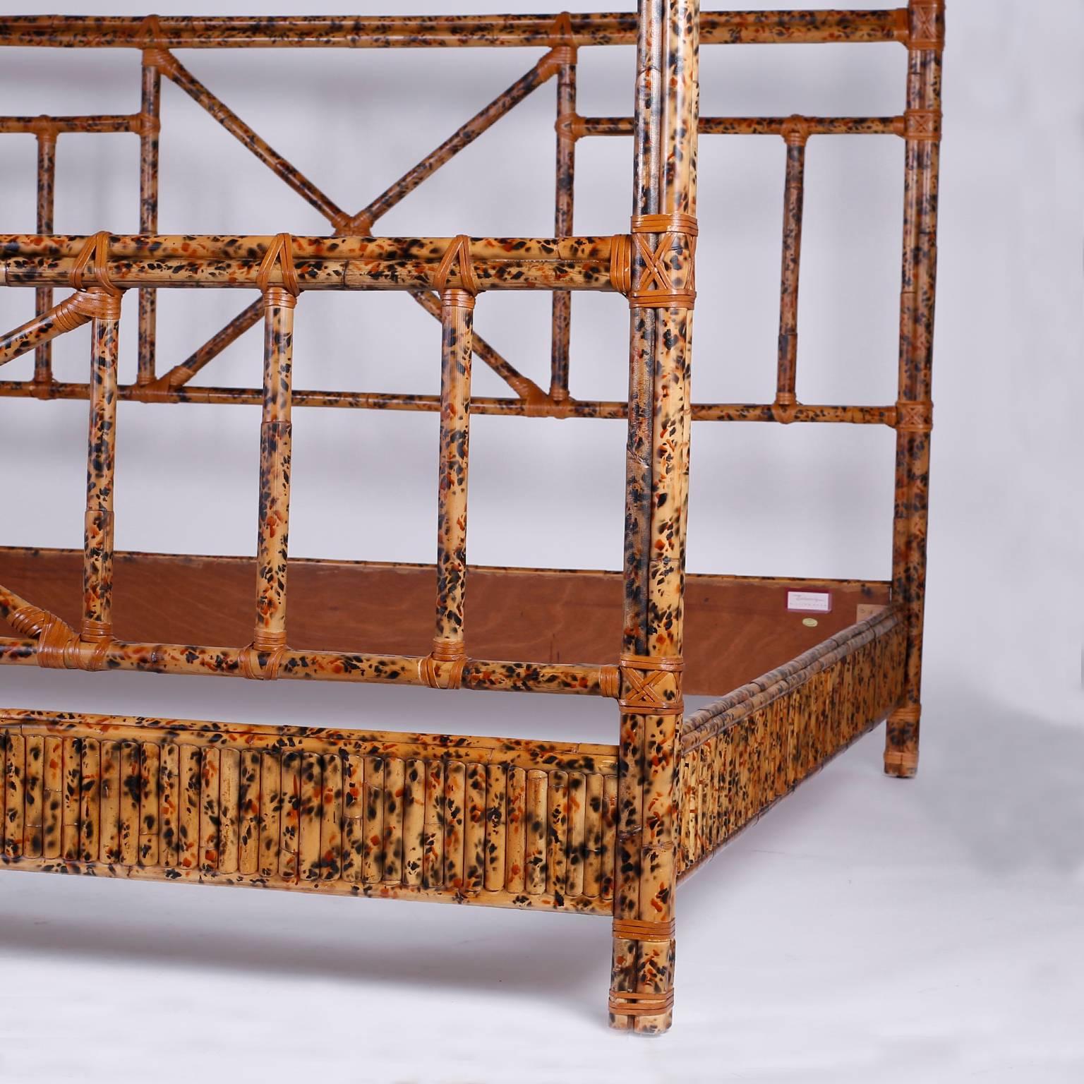 20th Century British Colonial Four-Poster King-Size Bed in Faux Bamboo
