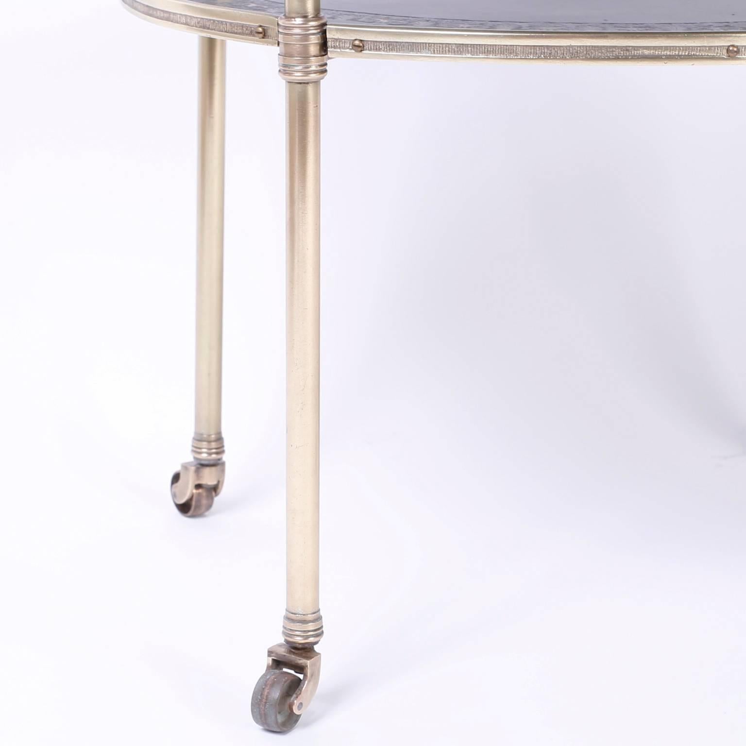 Chic Pair of Midcentury Brass Serving Carts or End Tables 3