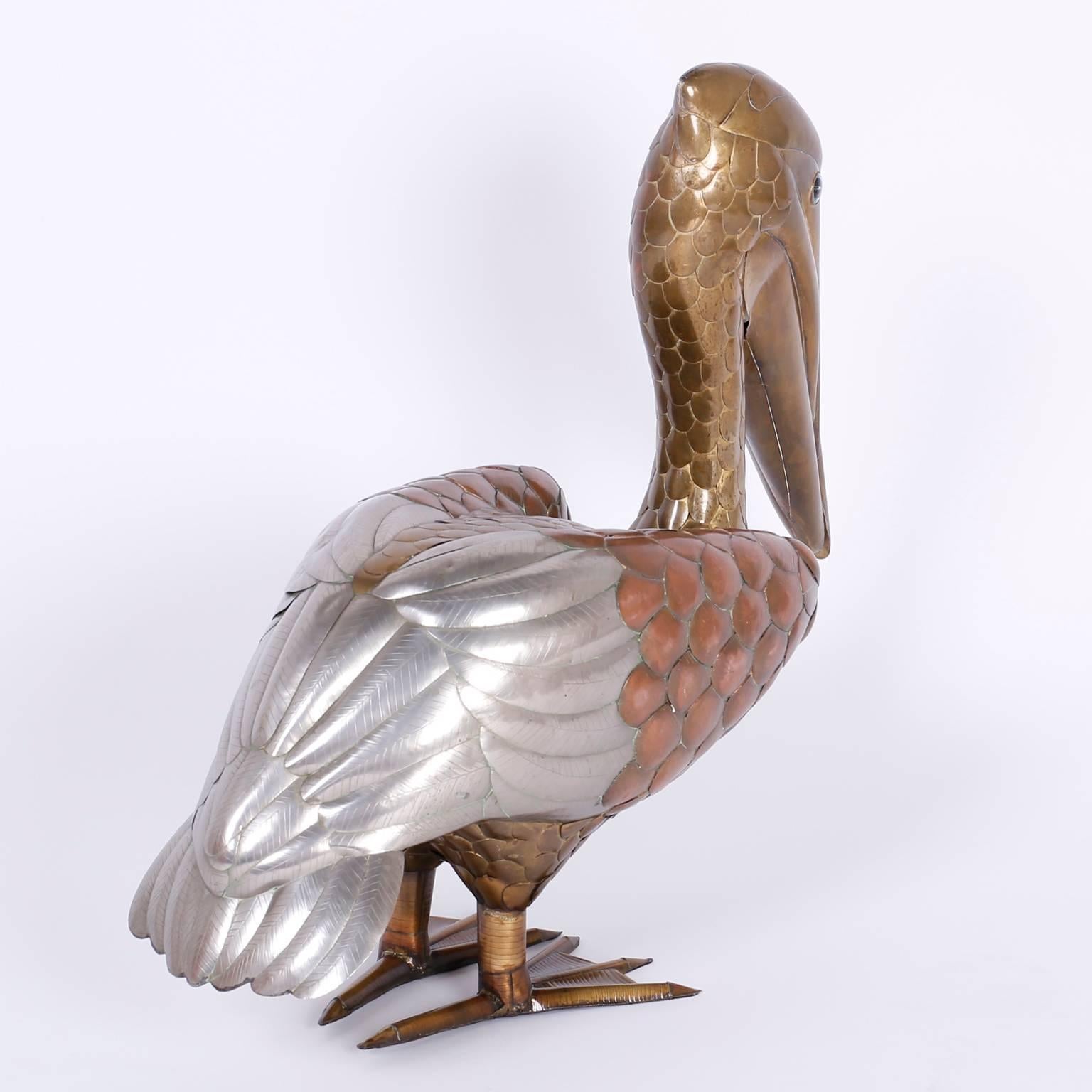 metal pelican sculpture