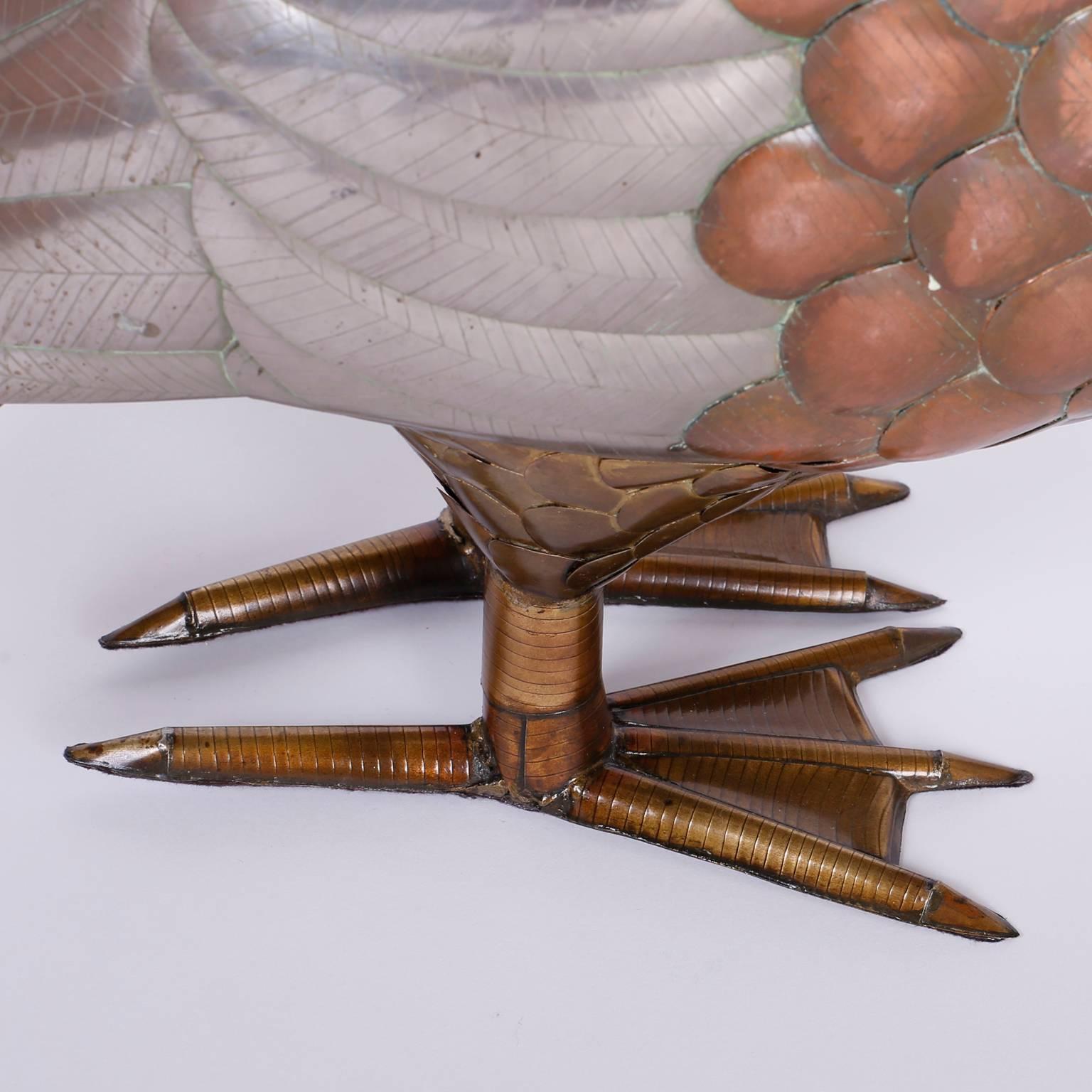 Midcentury Brass and Copper Pelican Sculpture In Good Condition For Sale In Palm Beach, FL