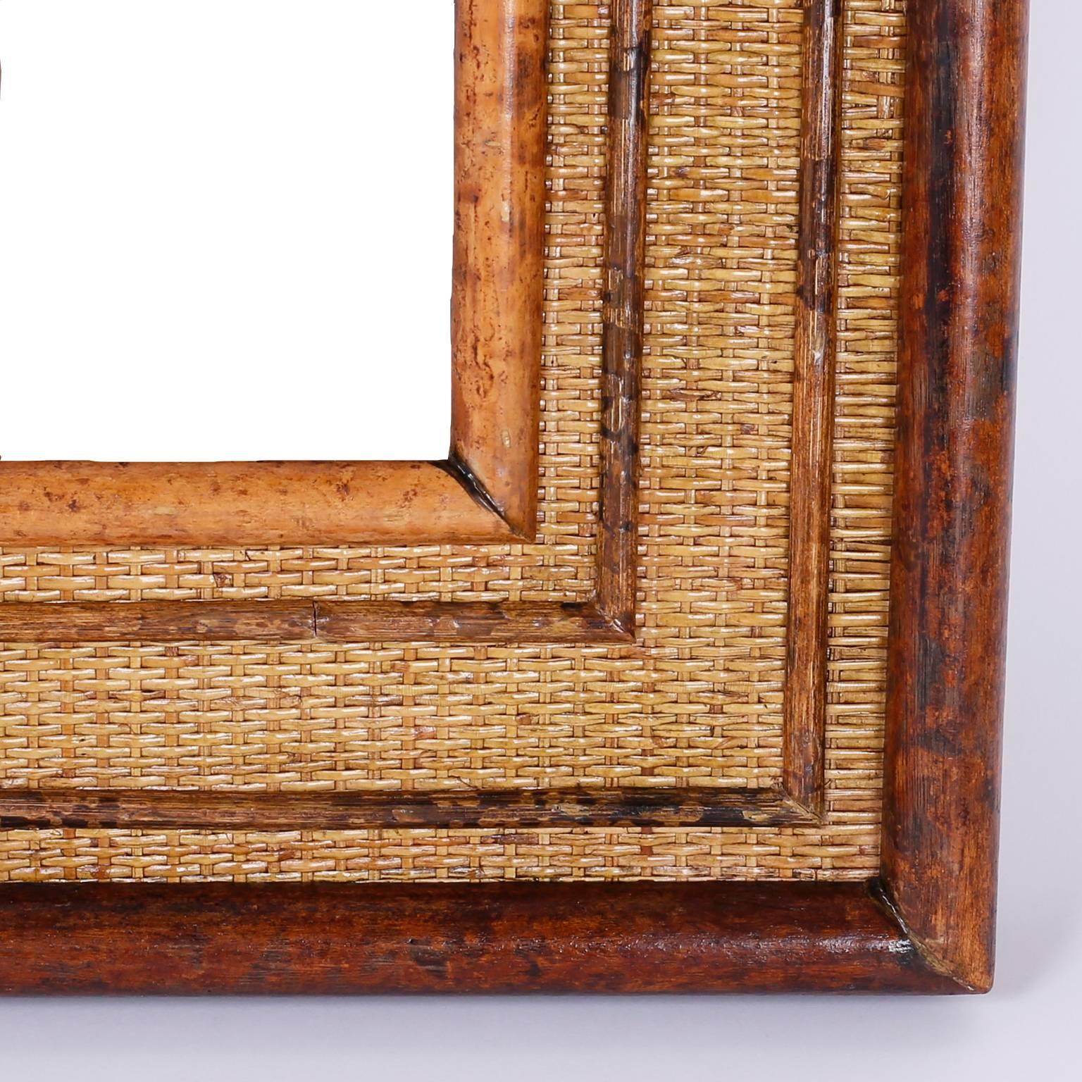 Midcentury Faux Finished Bamboo Rectangular Mirror In Excellent Condition In Palm Beach, FL