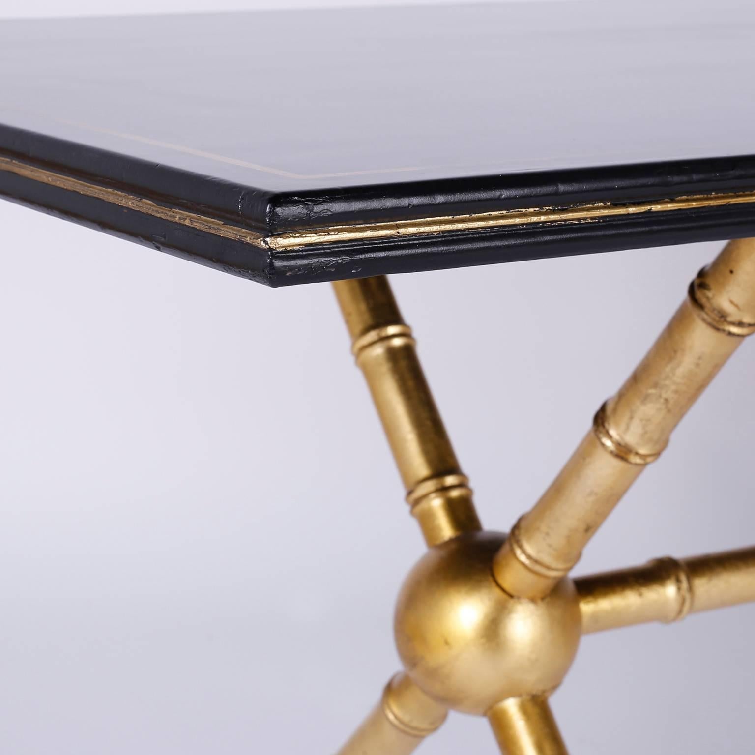 Italian Rectangular Black Lacquer and Gold Leaf Table For Sale
