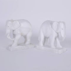 Pair of Anglo Indian Alabaster Elephant Sculptures or Bookends