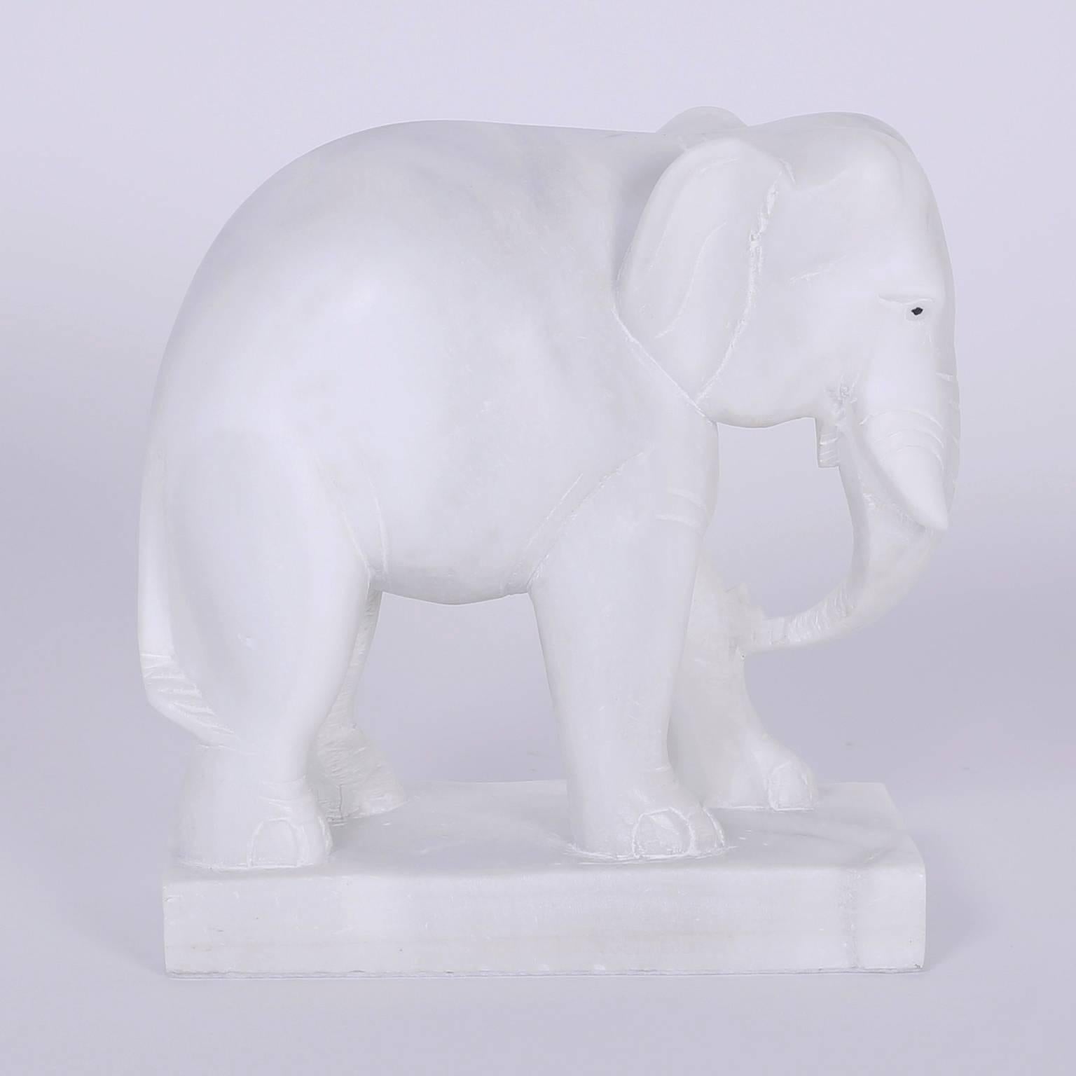 Anglo-Indian Pair of Anglo Indian Alabaster Elephant Sculptures or Bookends