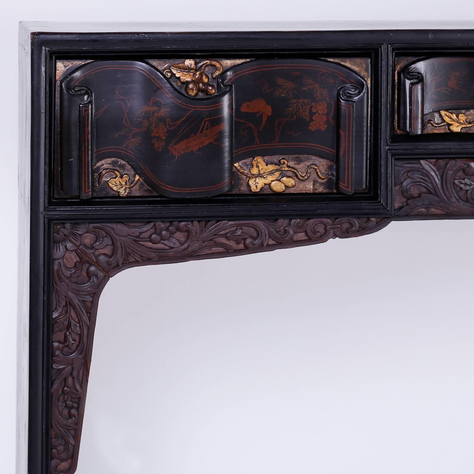 Chinese Chinoiserie Painted Five-Drawer Console or Altar Table For Sale