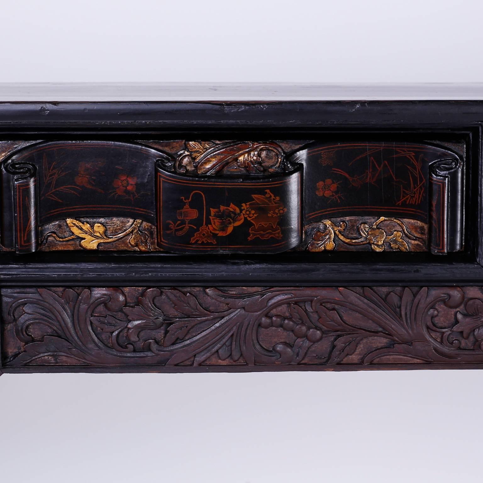Chinoiserie Painted Five-Drawer Console or Altar Table In Good Condition For Sale In Palm Beach, FL