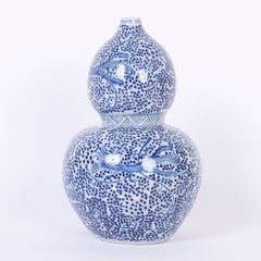 Pair of Chinese Export Style Blue and White Double Gourd Blue and White Vases