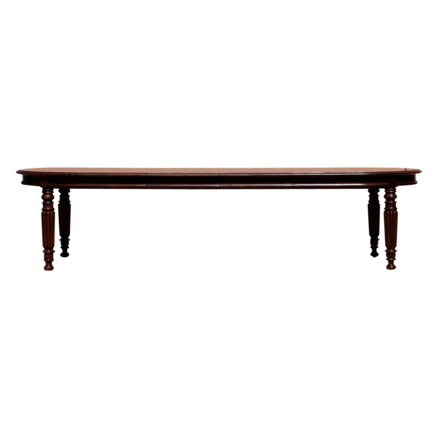 British Colonial Large Vintage Mahogany Oval Shaped Dining Table