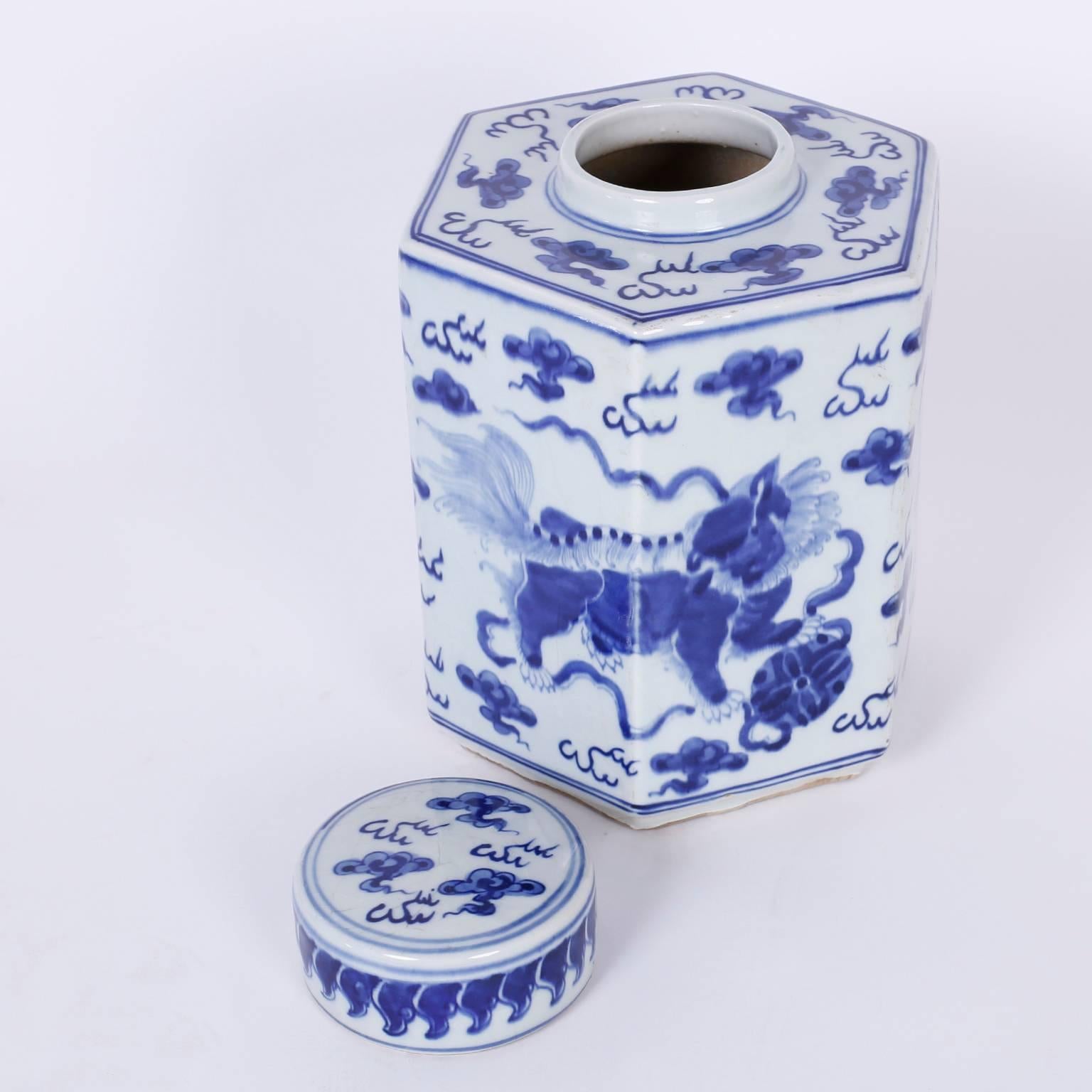 Pair of Chinese Export Style Blue and White Porcelain Tea Leaf Jars 1