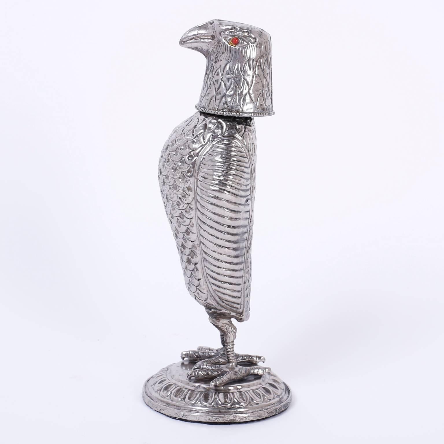 Indian Silvered Metal Bird Decanter or Flask