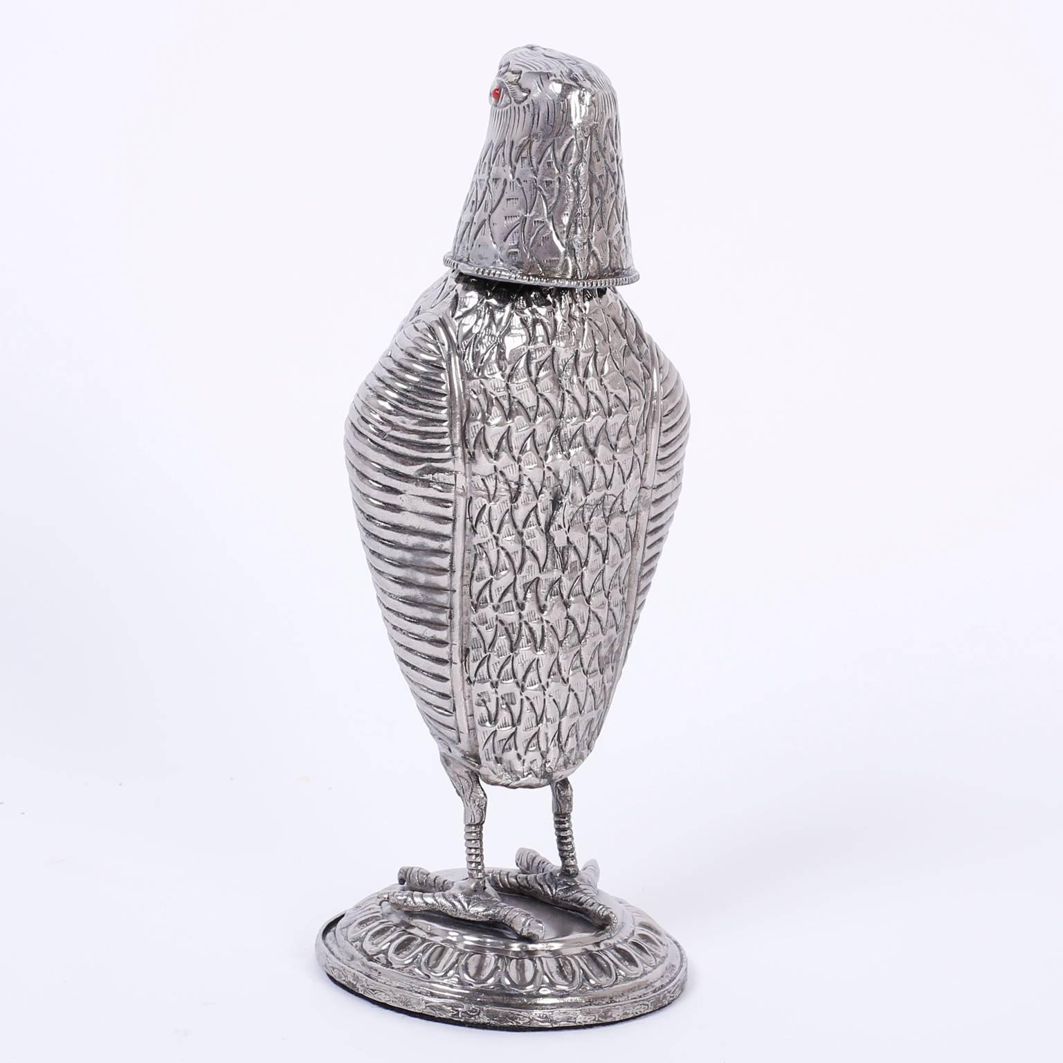 Silvered Metal Bird Decanter or Flask In Good Condition In Palm Beach, FL