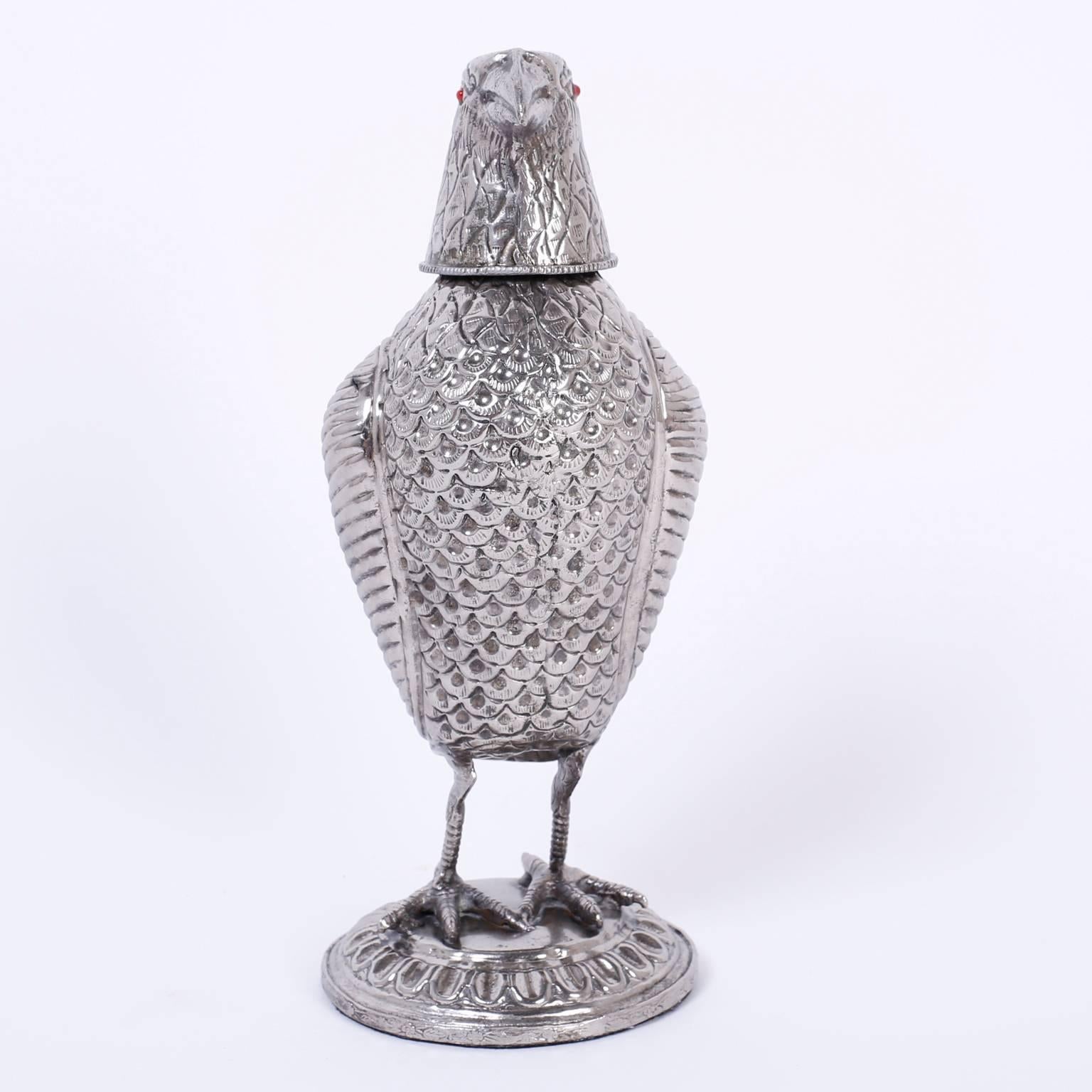 Anglo-Indian Silvered Metal Bird Decanter or Flask