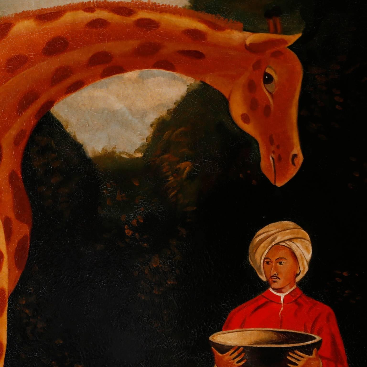 American Oil Painting on Canvas of a Giraffe by Reginald Baxter