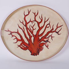 Vintage Tole Tray Table with Red Coral Motif, Coral Table