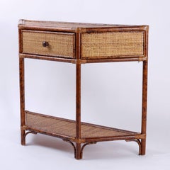 Small Midcentury One Drawer Grasscloth Console Table