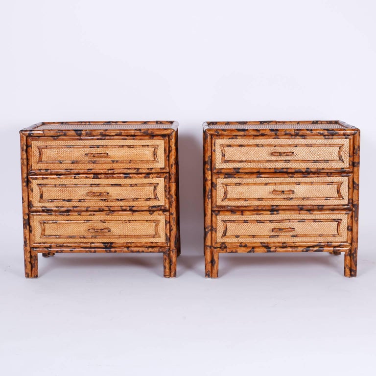 Pair of British Colonial Style Bamboo Nightstands at 1stDibs