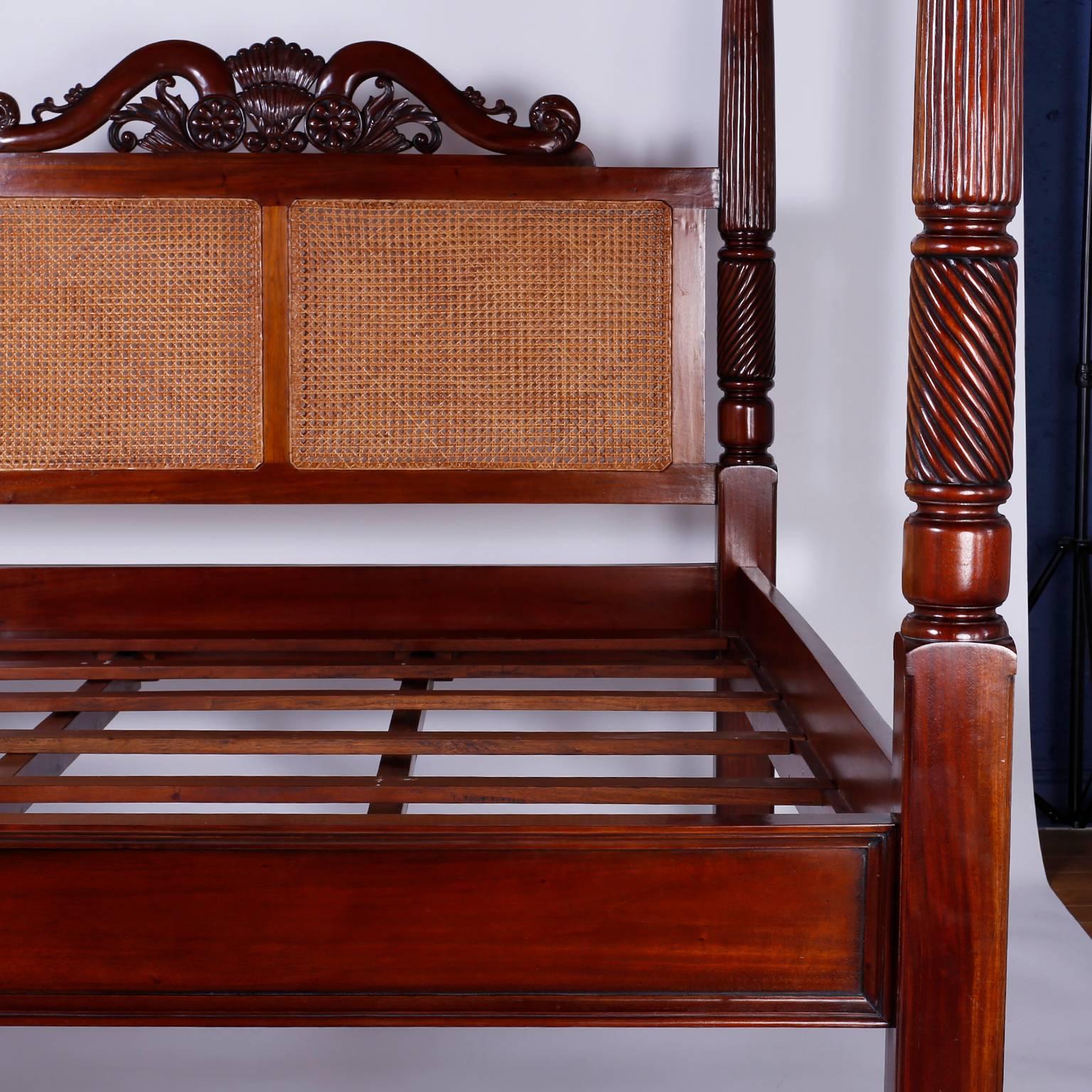 American British Colonial West Indies Style Queen-Size Canopy Bed