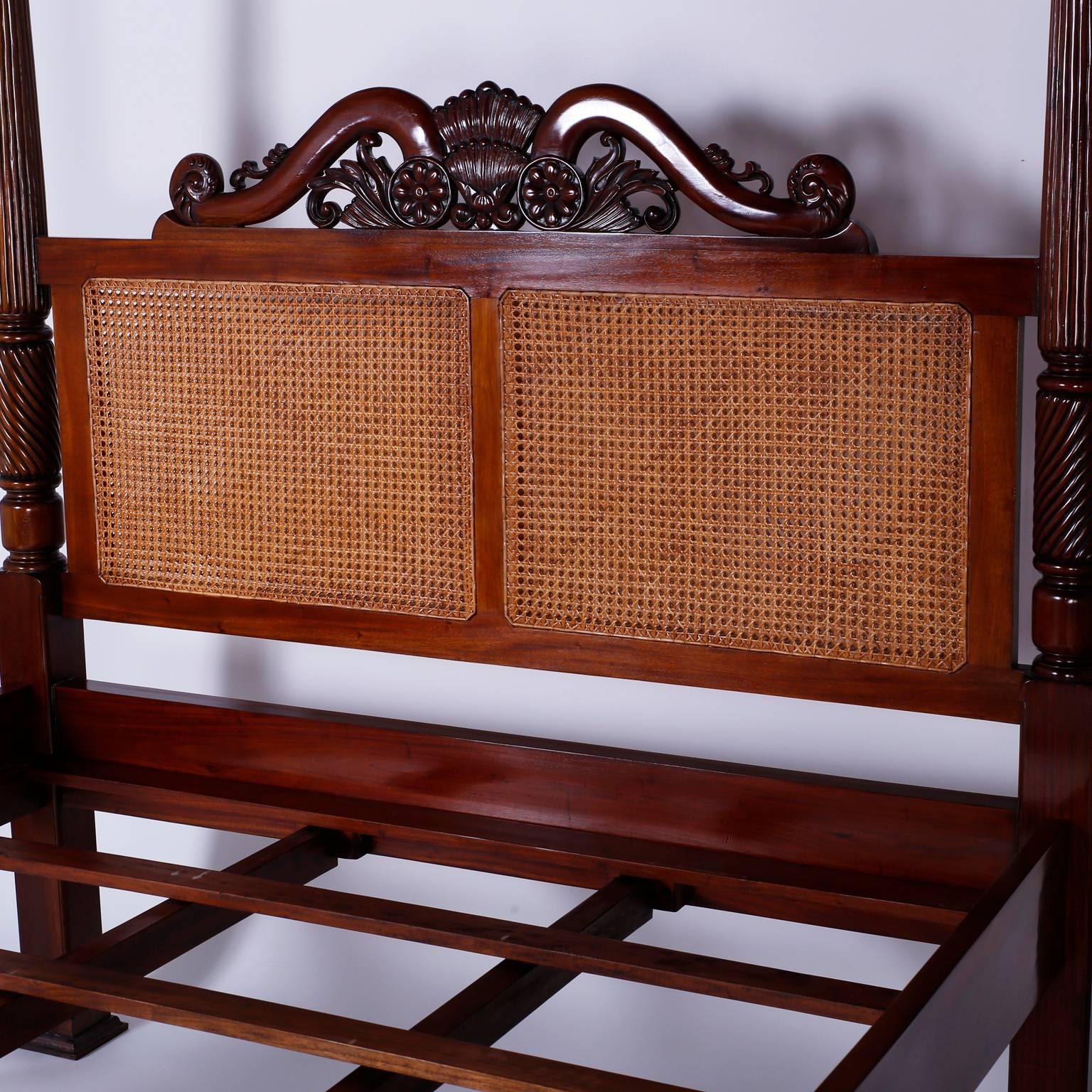 Hand-Crafted British Colonial West Indies Style Queen-Size Canopy Bed