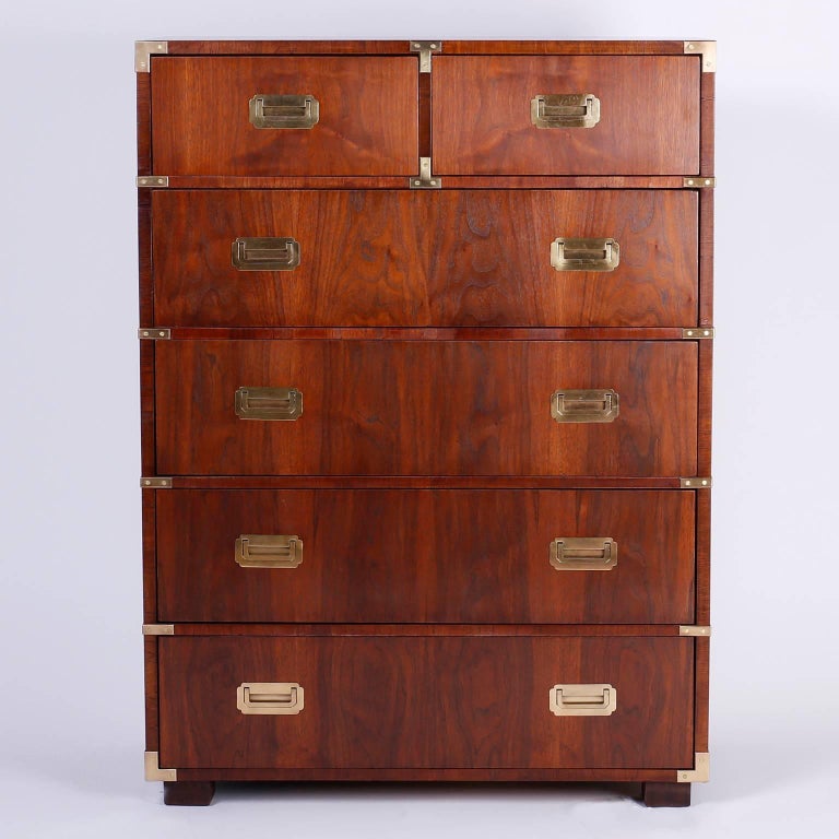 Midcentury Campaign Style Chest of Drawers at 1stDibs