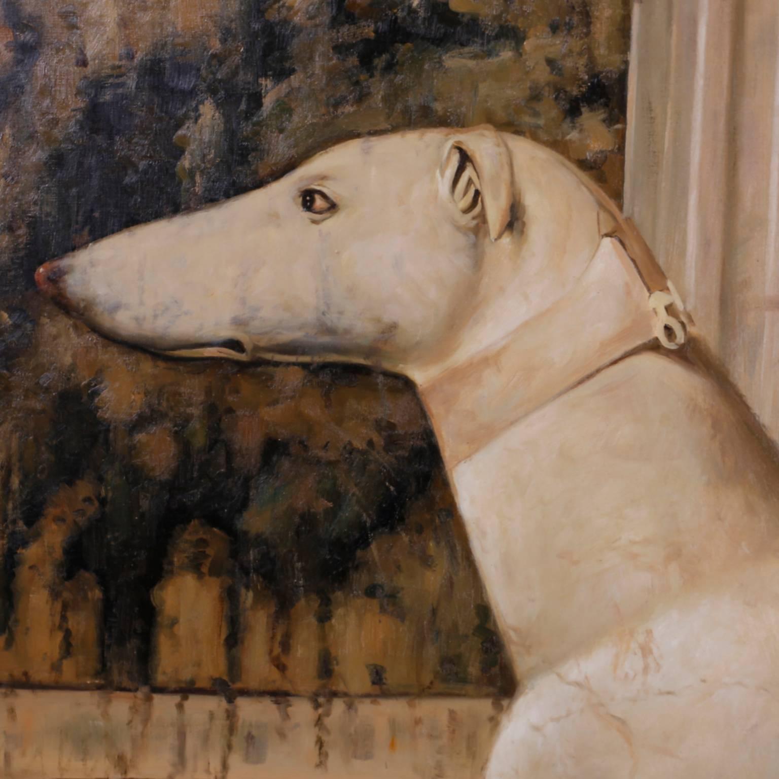 Oil on Canvas Greyhound Dog Painting In Excellent Condition In Palm Beach, FL