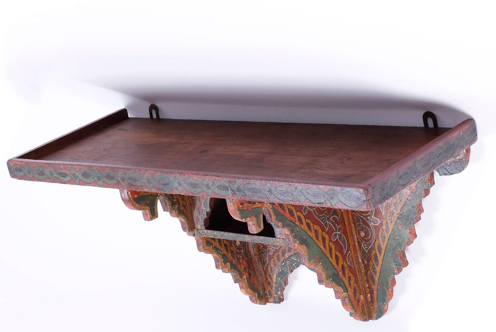 British Colonial Painted Moroccan Wall Shelf