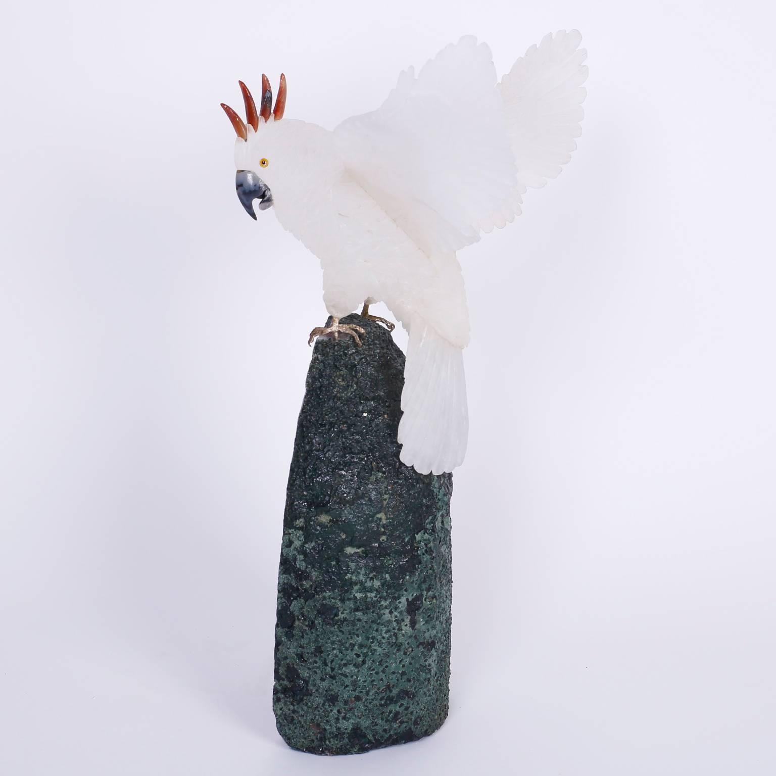 Carved Stone Cockatoo Sculpture In Good Condition For Sale In Palm Beach, FL