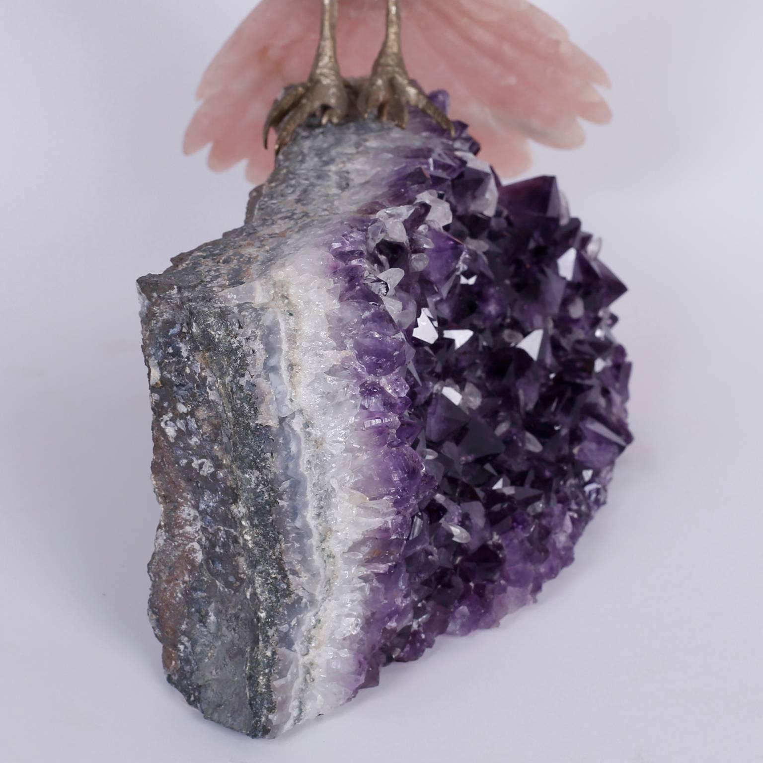 Carved Stone Toucan on an Amethyst Geode 1