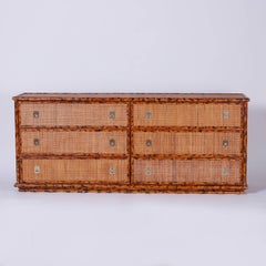 Burnt Bamboo and Grass Cloth British Colonial Style Dresser