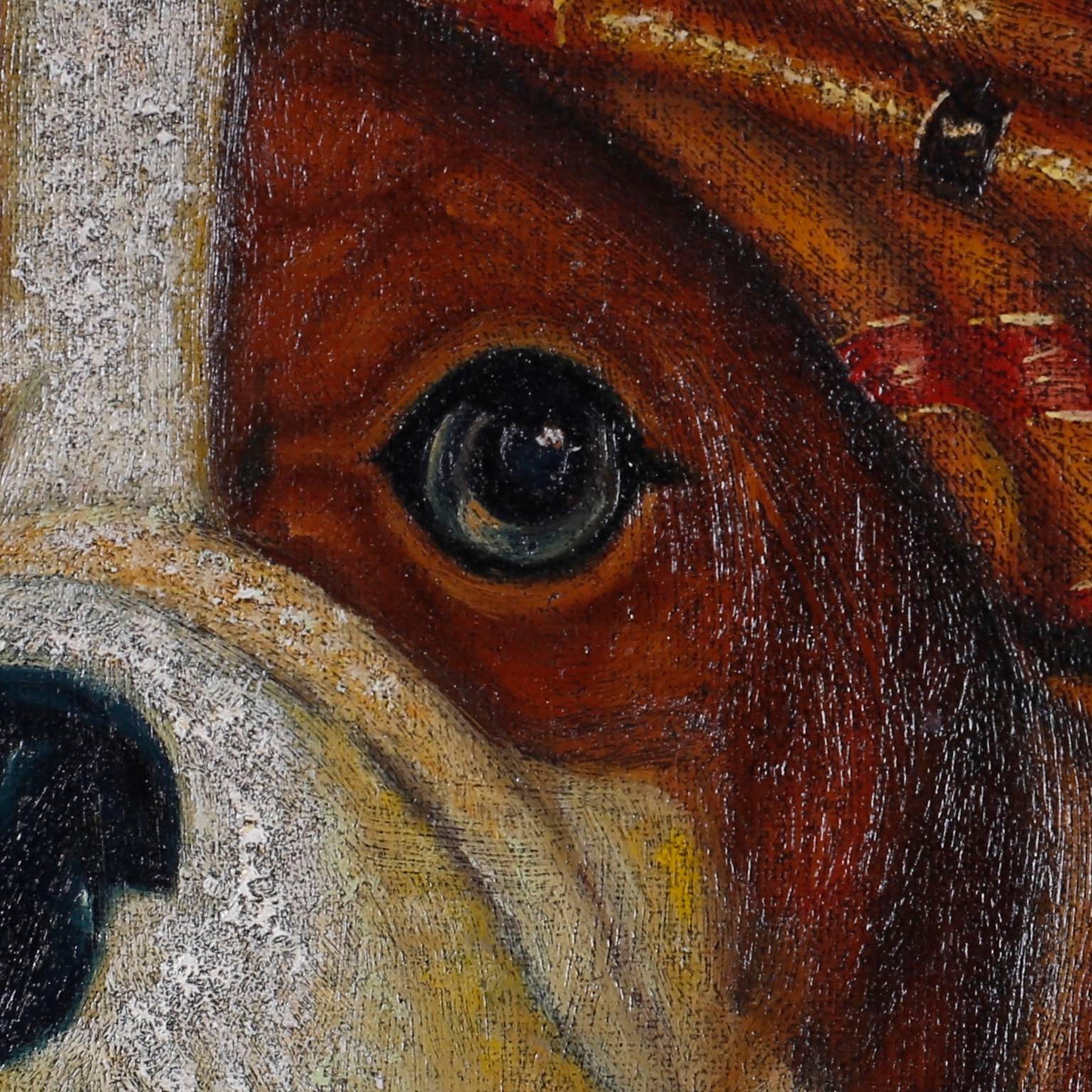 American Oil Painting of Dog with Turban