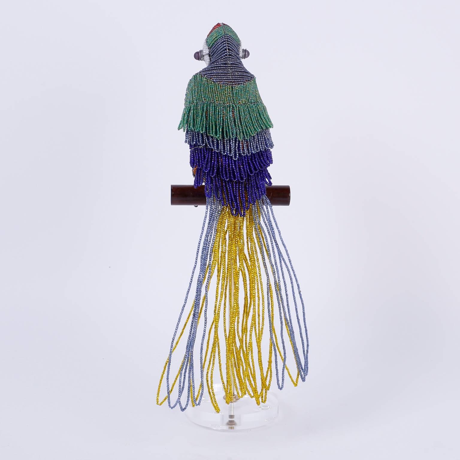 Glass Beaded Parrot Sculpture In Excellent Condition For Sale In Palm Beach, FL