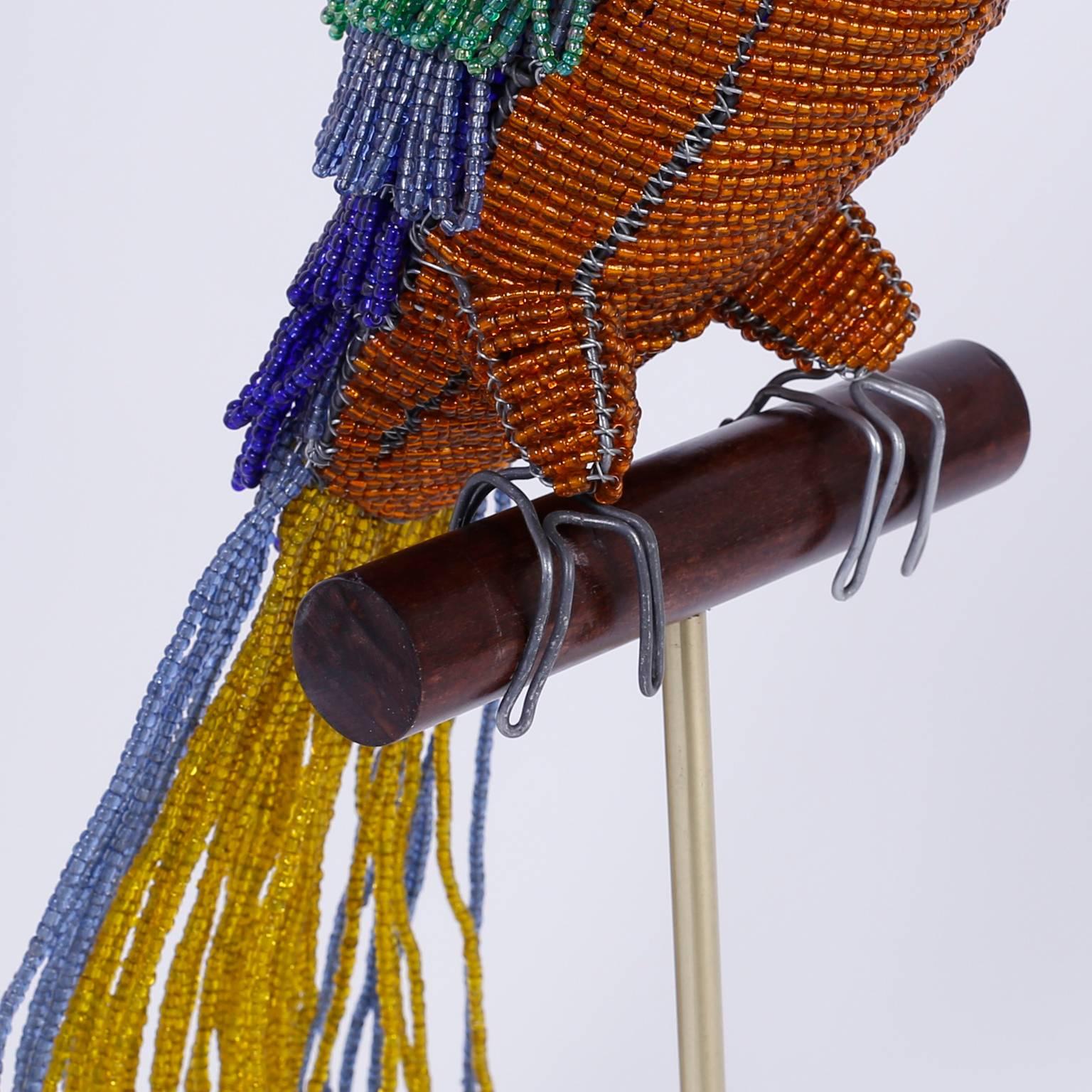 South African Glass Beaded Parrot Sculpture For Sale