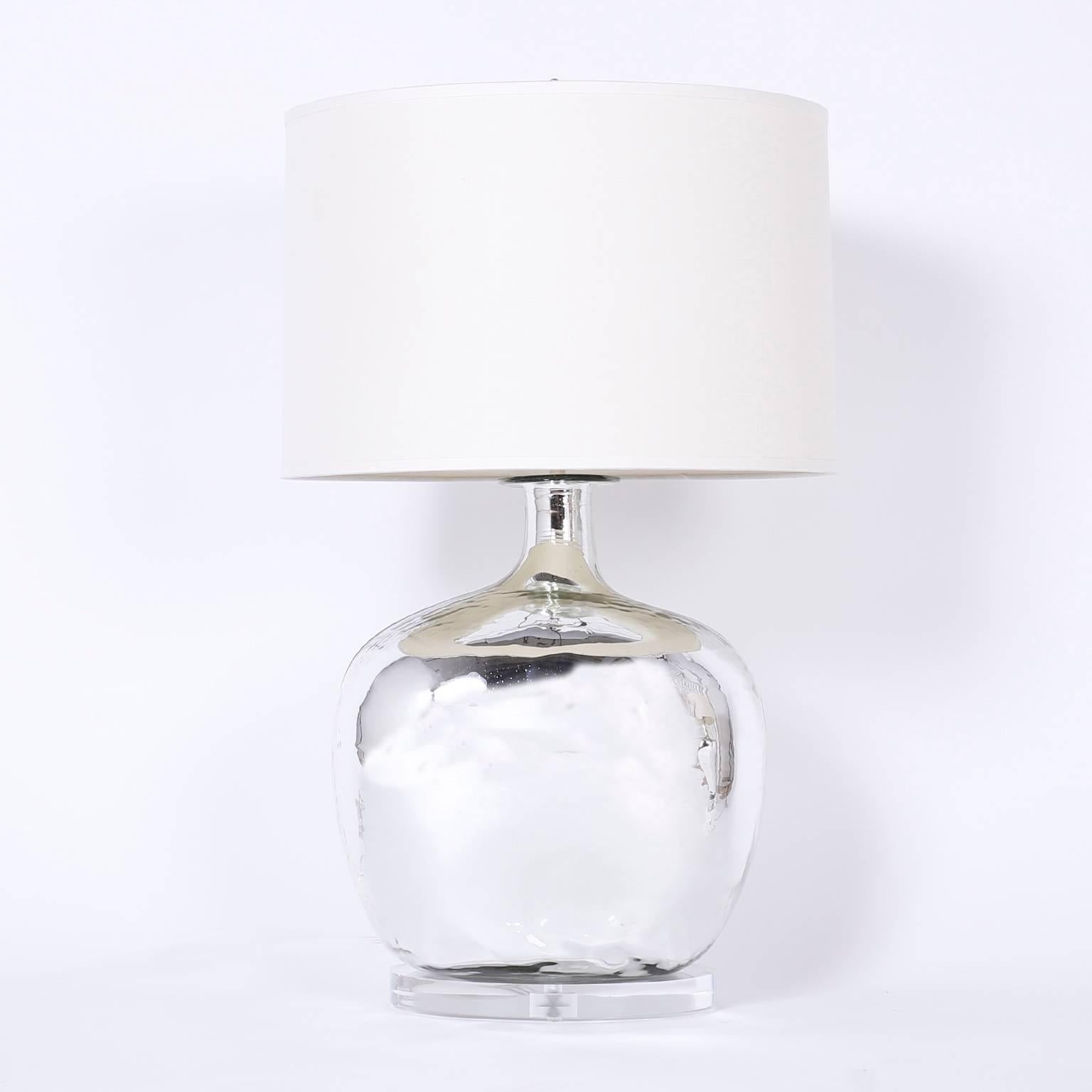 Mid-Century Modern Pair of Silver or Mercury Glass Table Lamps