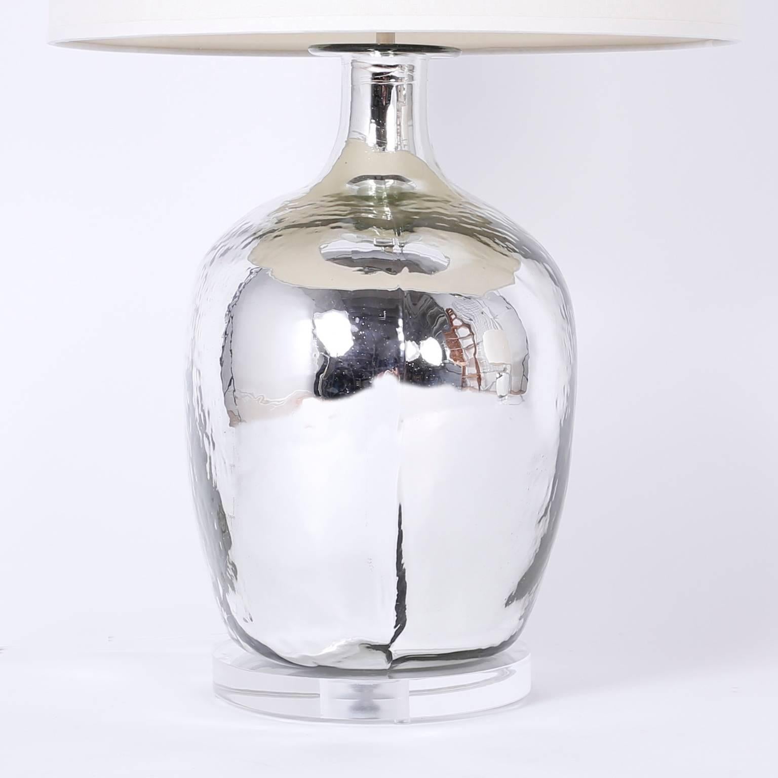 Pair of Silver or Mercury Glass Table Lamps In Excellent Condition In Palm Beach, FL