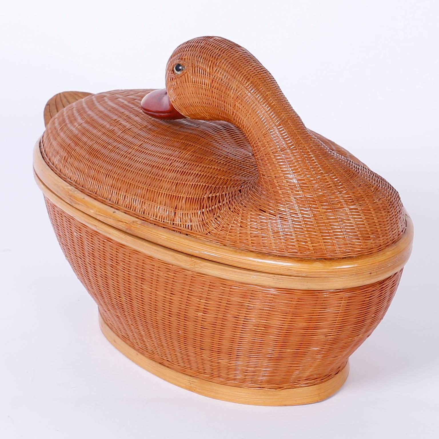 Folk Art Wicker Duck Box