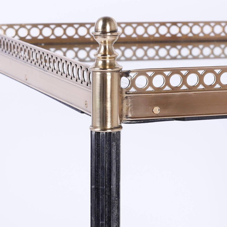 TwoTiered Metal Glass and Brass Stand For Sale at 1stDibs