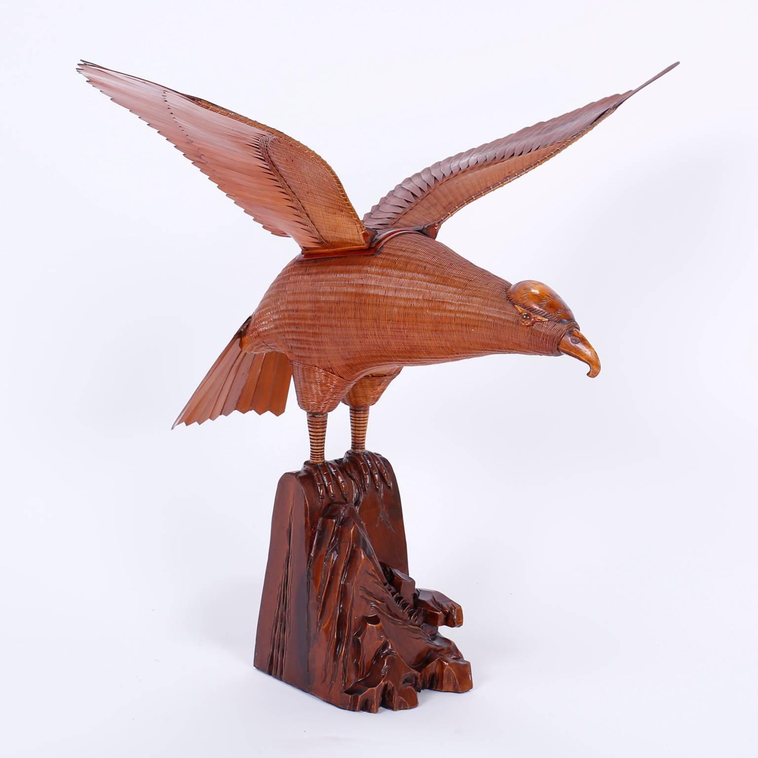 Organique Sculpture d'oiseau oiseau en osier  en vente