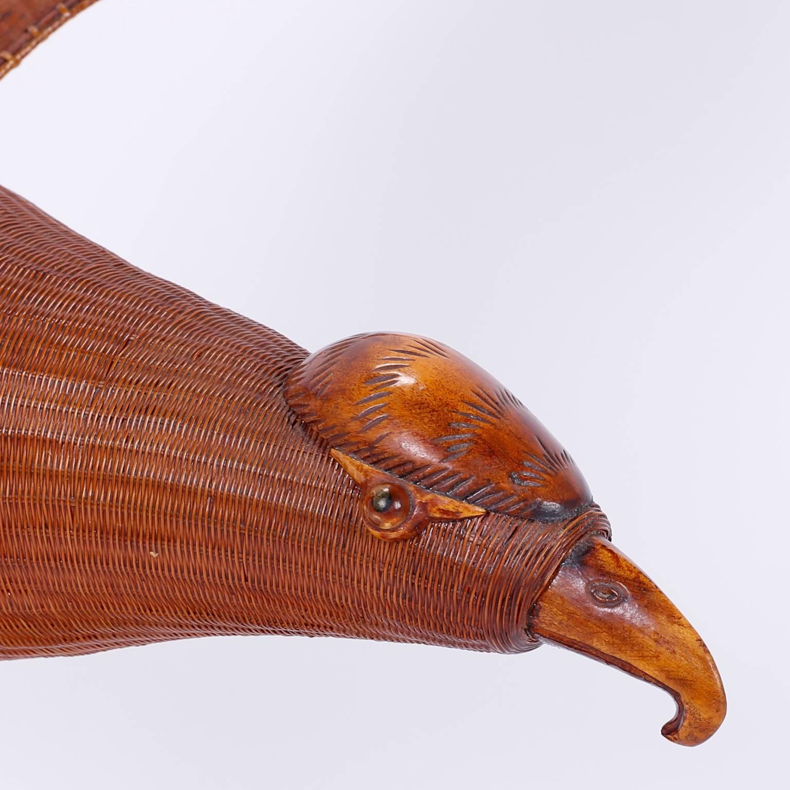 Organic Modern Wicker Bird Sculpture  For Sale