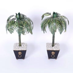 Pair of Tall Tole Palm Tree Candlesticks