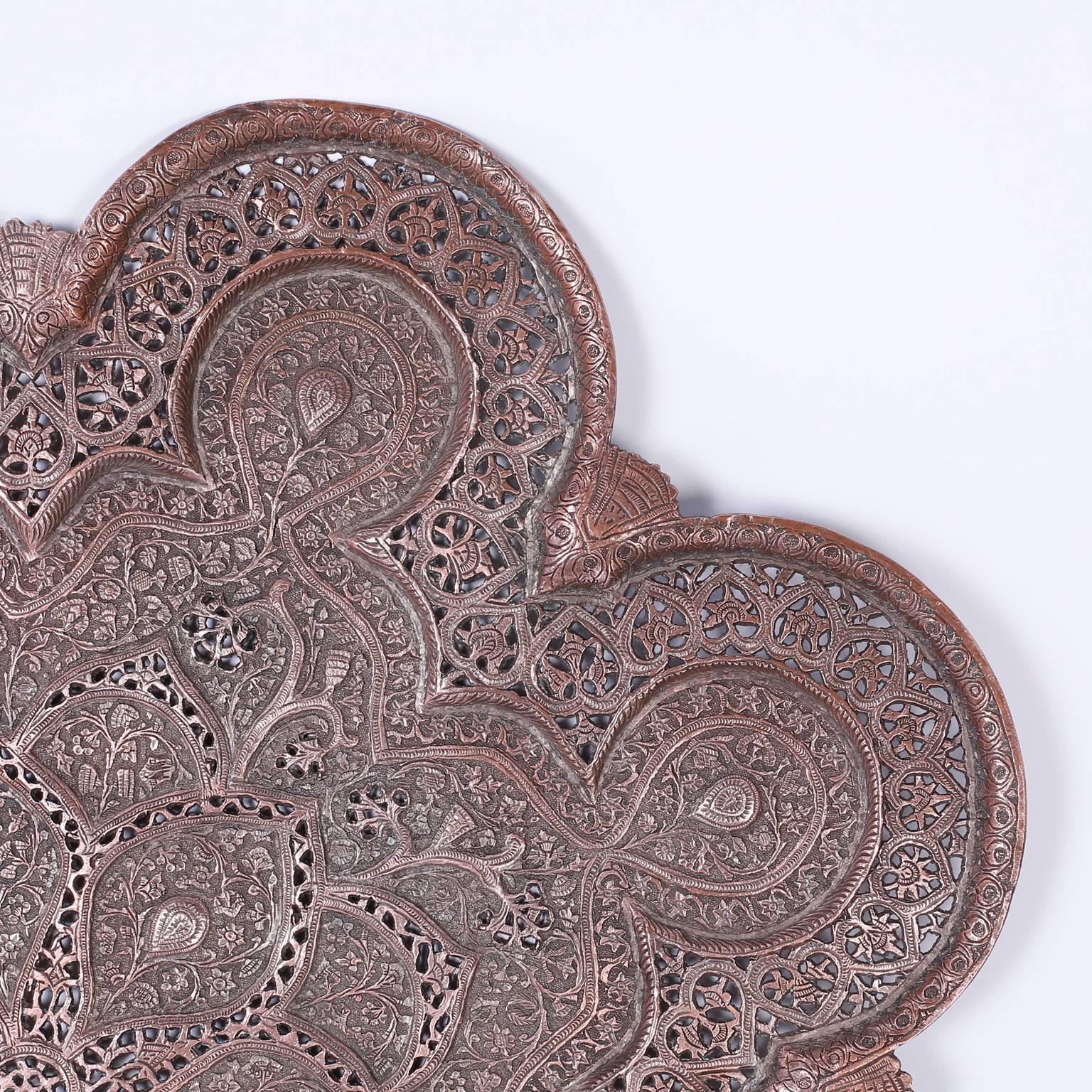 Anglo-Indian Kashmiri Copper Tray, Mounted for Hanging