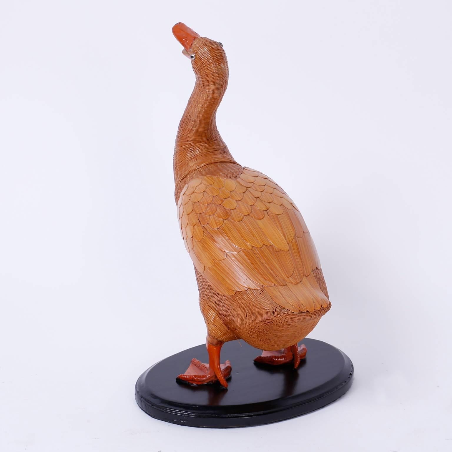 Midcentury Chinese Wicker Duck In Good Condition For Sale In Palm Beach, FL