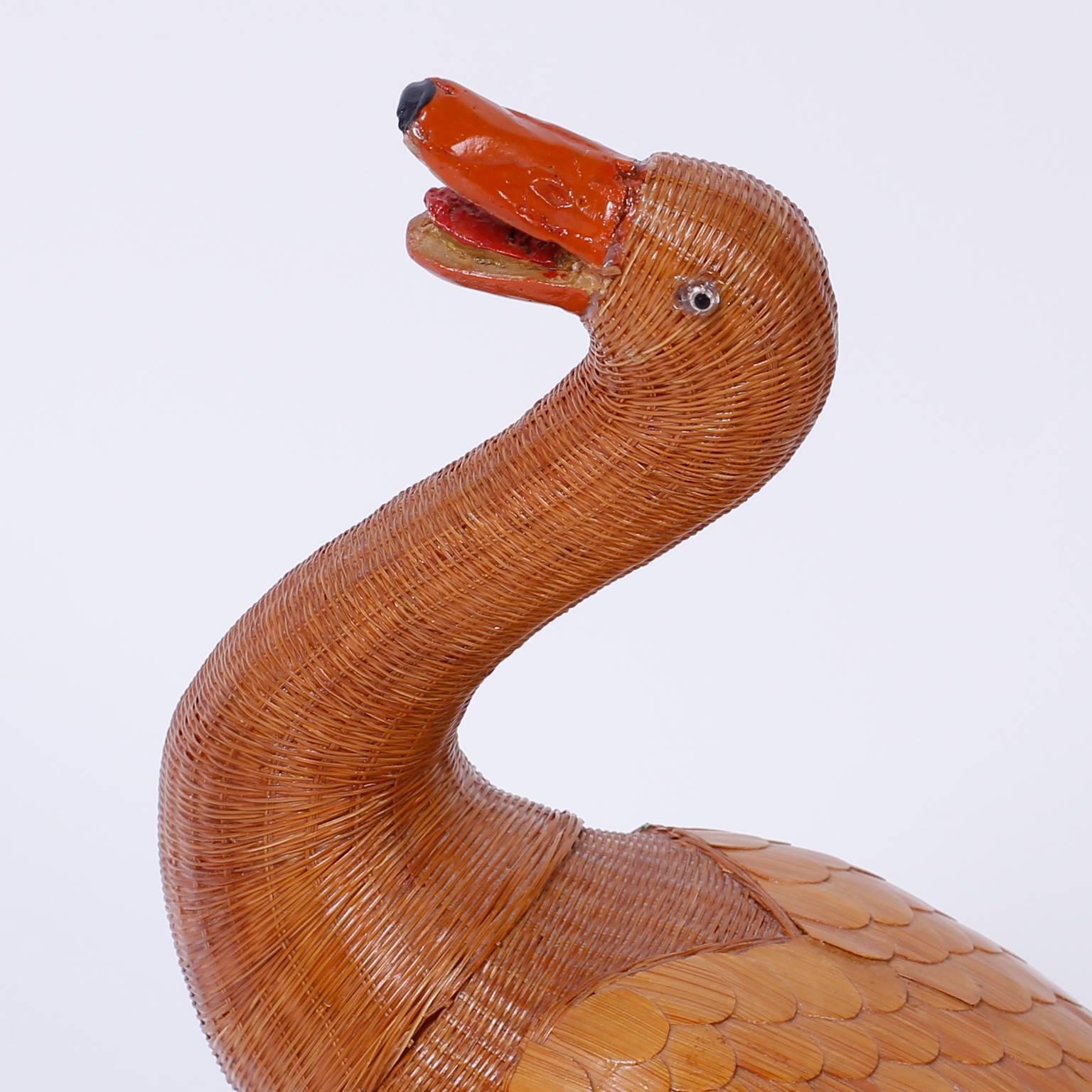 Midcentury Chinese Wicker Duck For Sale 1