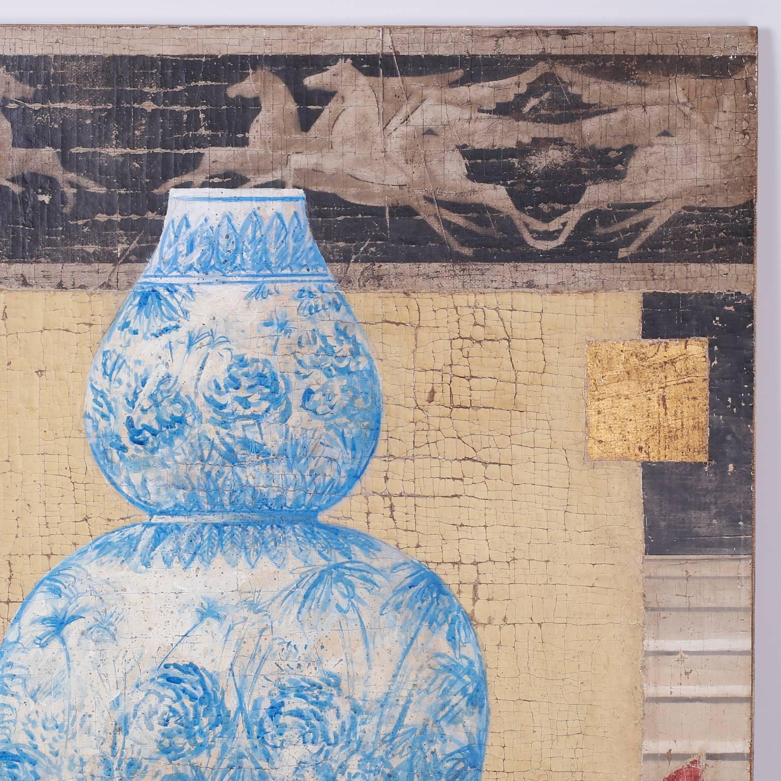 Ölgemälde auf Leinen in Fresco-Manier (Moderne der Mitte des Jahrhunderts) im Angebot